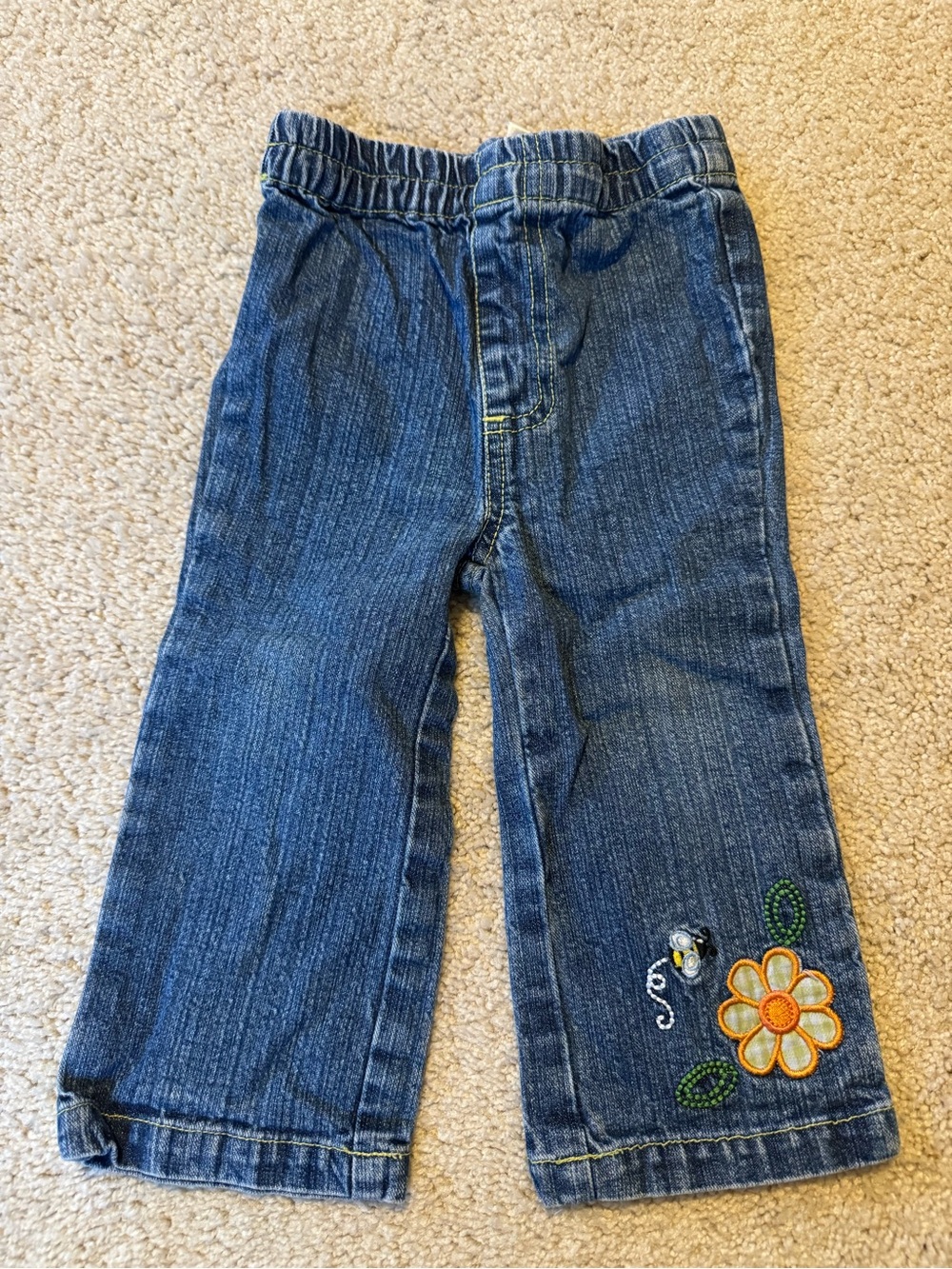 Toddler Blue Denim Jeans with Embroidered Flower Y2K